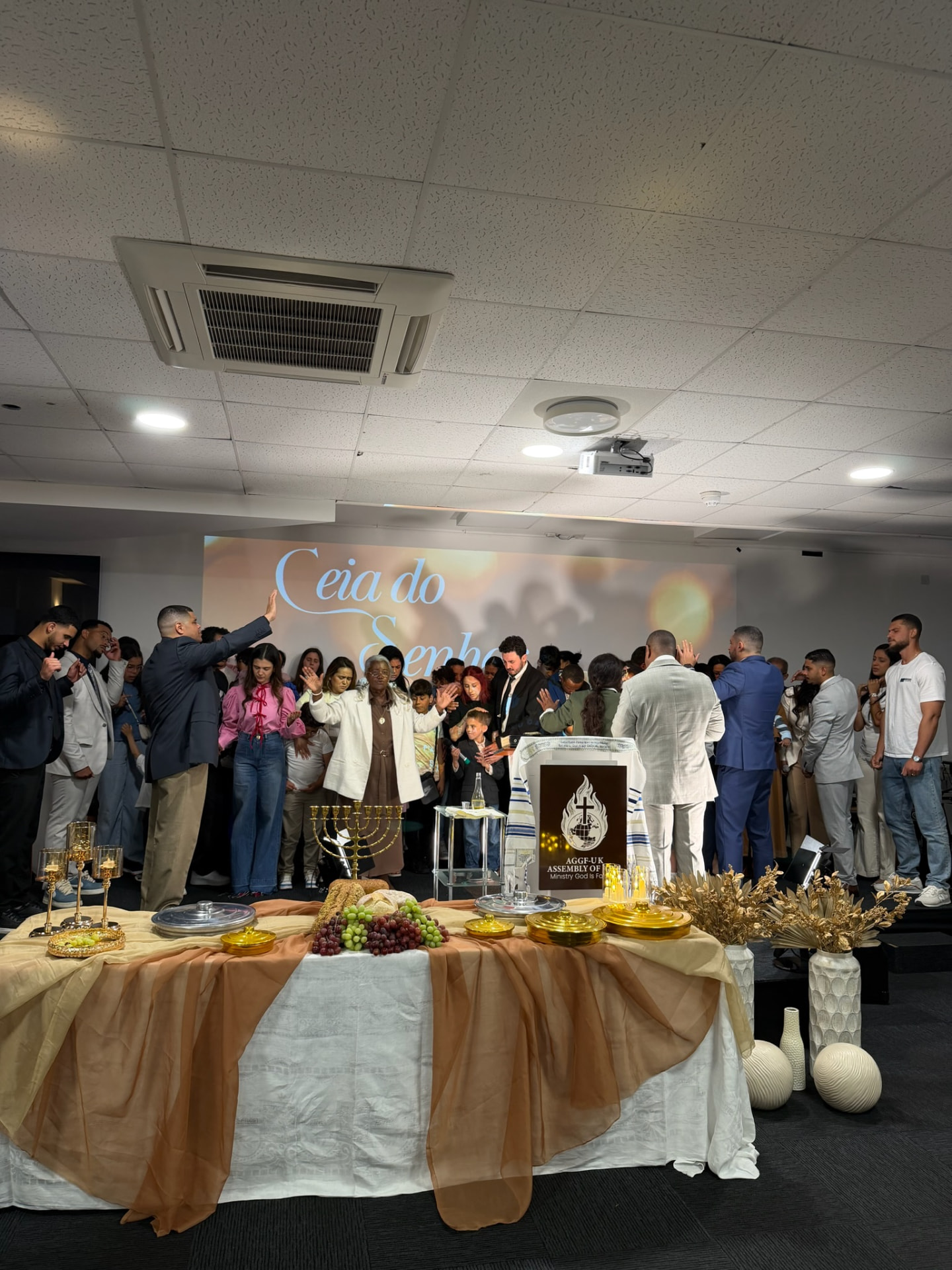 The AGGF UK church family gathered around the Lord's Supper